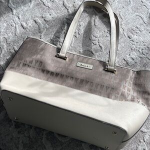 DKNY Taupe and Cream Tote Bag